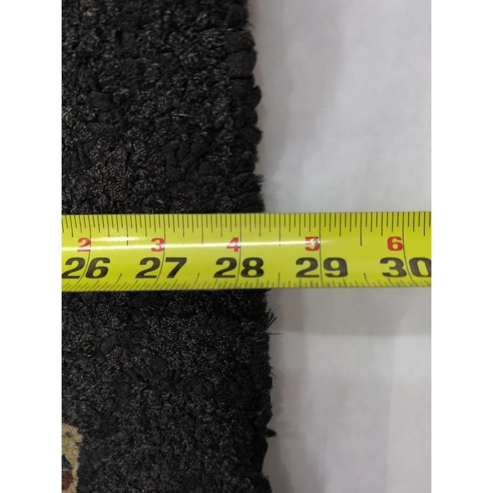 Vintage Hooked Rug Wool Early  Black Floral Pattern Oval 34